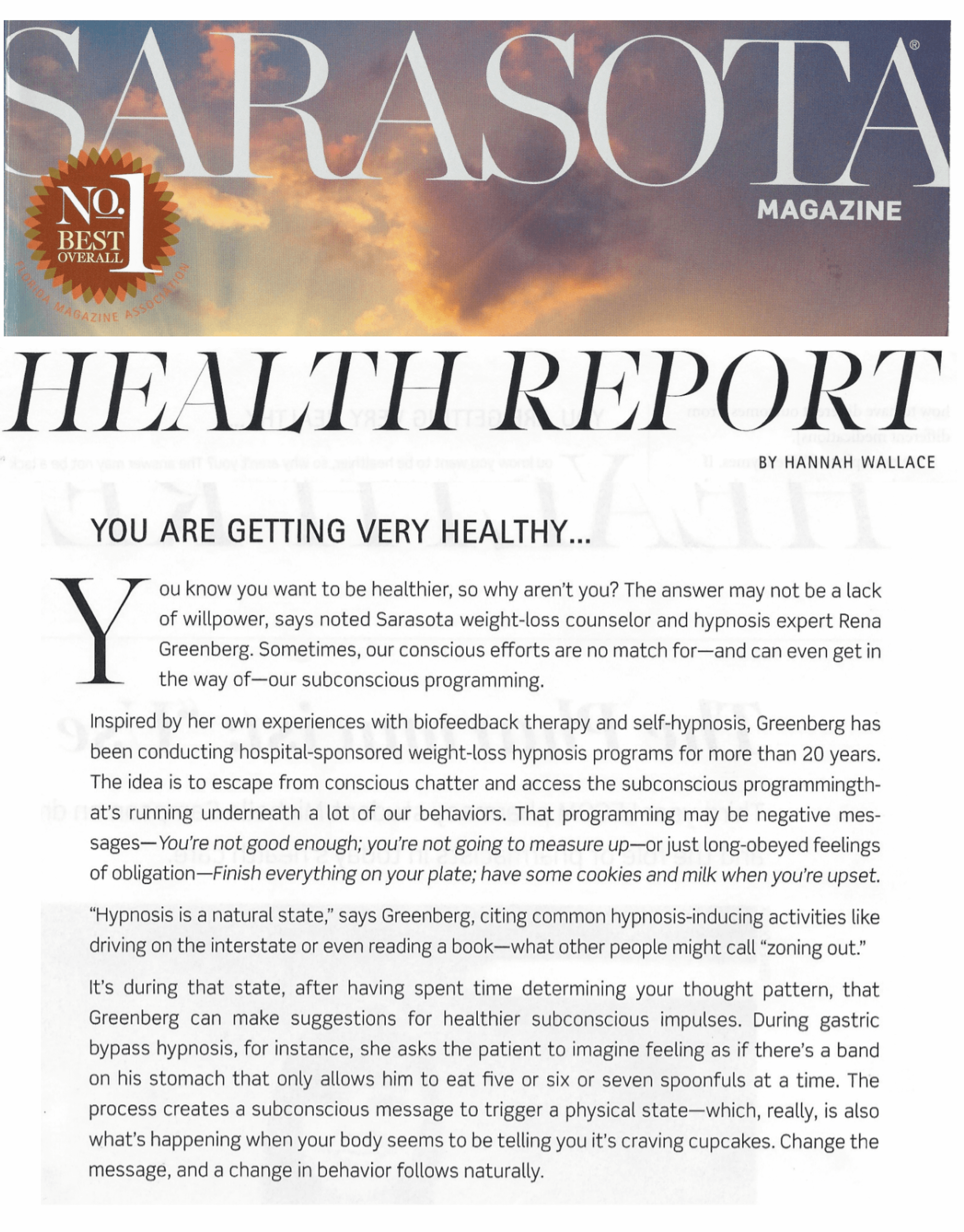 sarasota magazine health report- rena greenberg