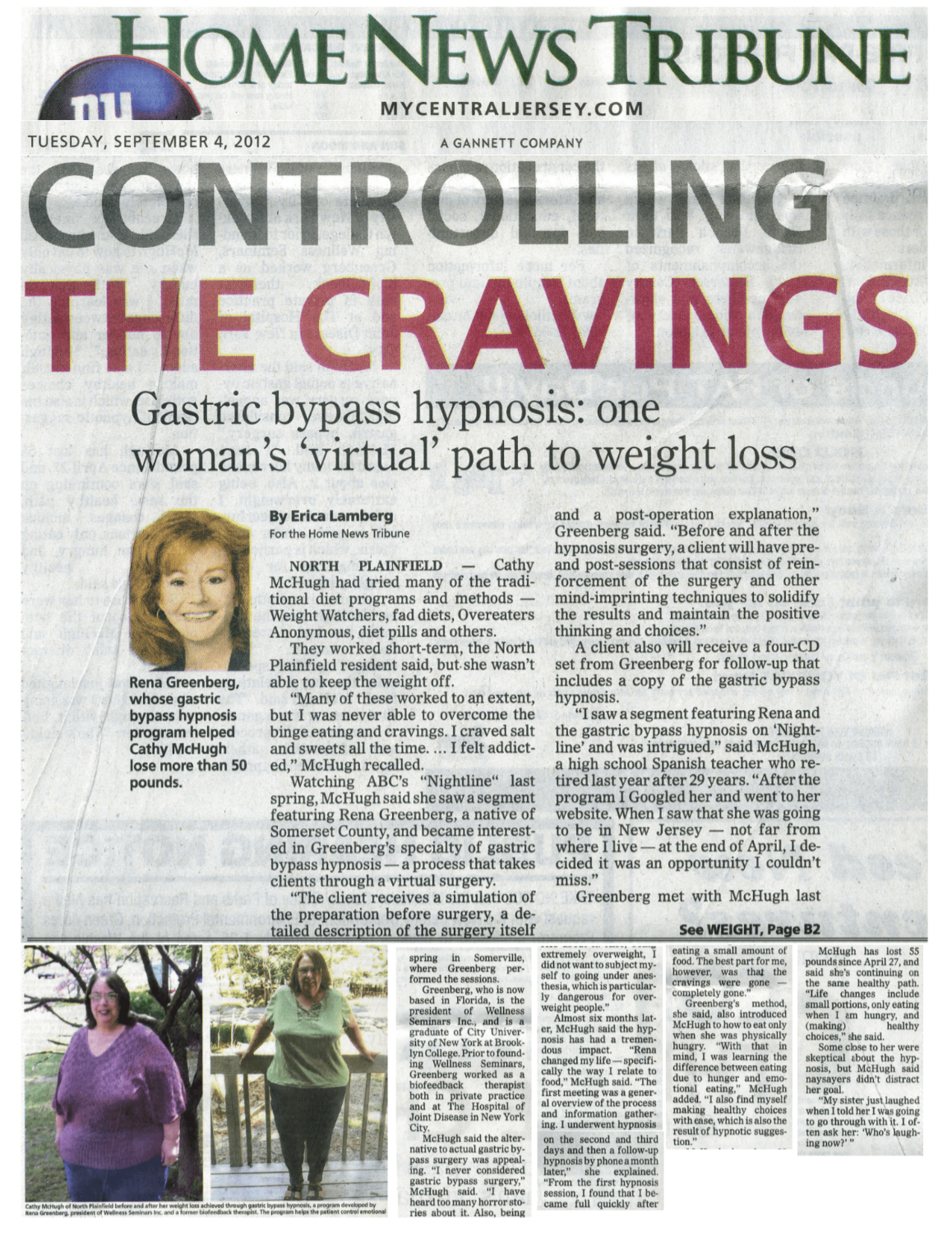 Home News Tribune article: controlling cravings while dieting with Rena Greenberg Hypnotherapist