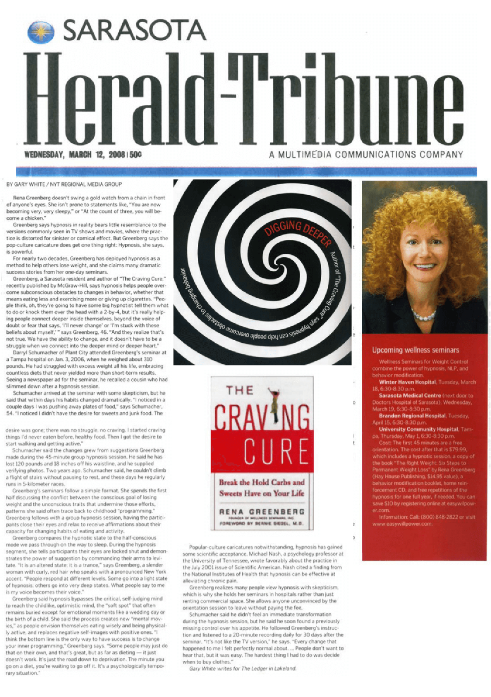 Sarasota Herald Tribune Weight Loss Hypnotherapist Rena Greenberg article