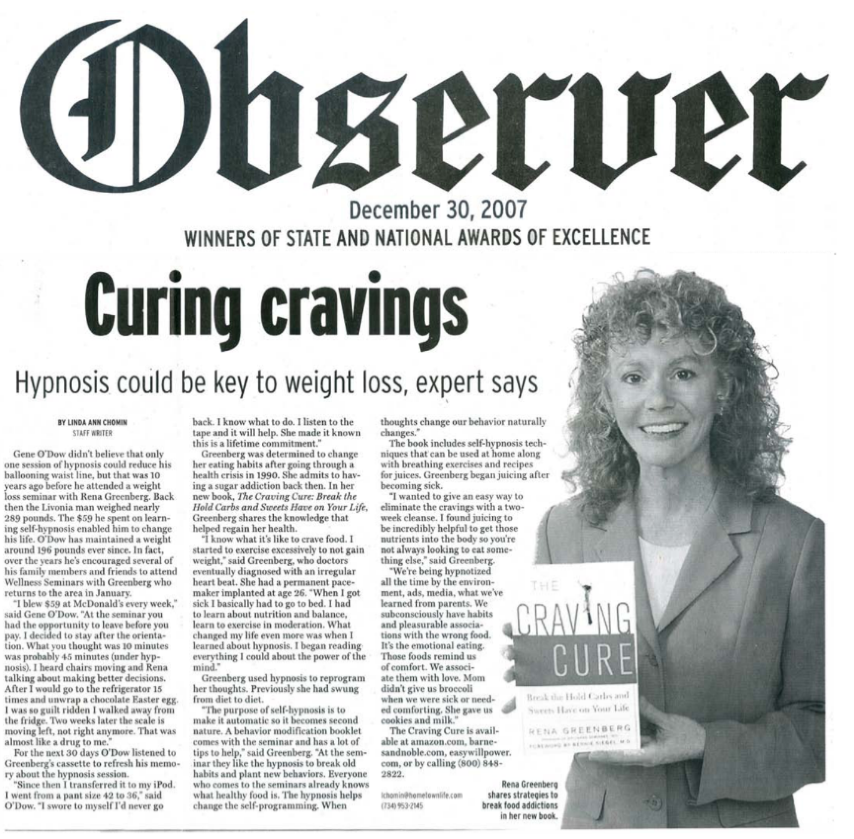 Observer Hypnosis Weight Loss Rena Greenberg success article