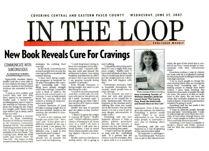 In The Loop Rena Greenberg Hypnotist Hay House Author weight loss