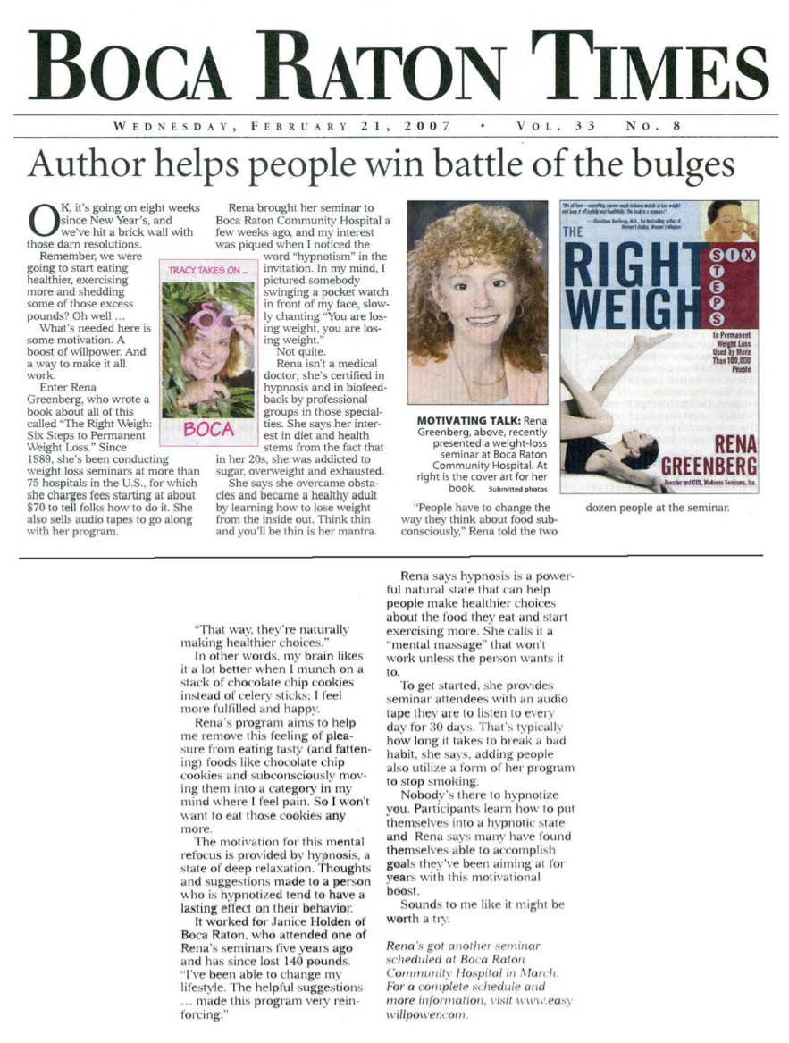 Boca Raton News Hay House Author Weight Loss Hypnosis Success