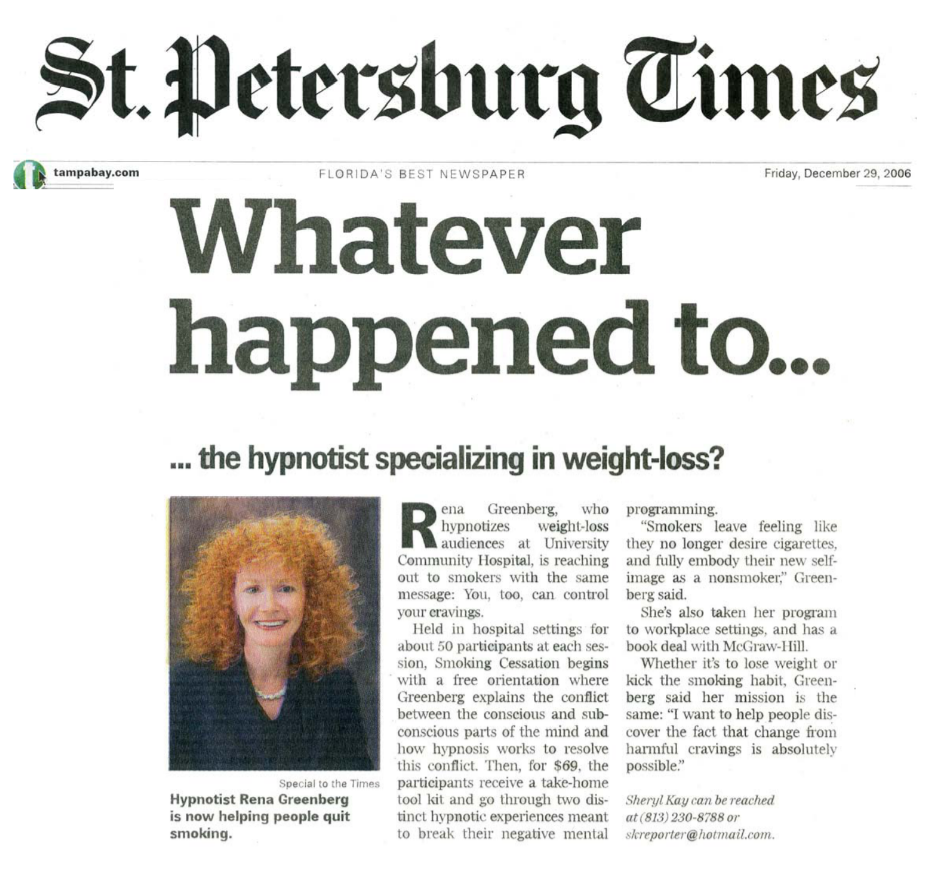 St. Petersburg Times hypnotist specializes in weight loss Rena Greenberg