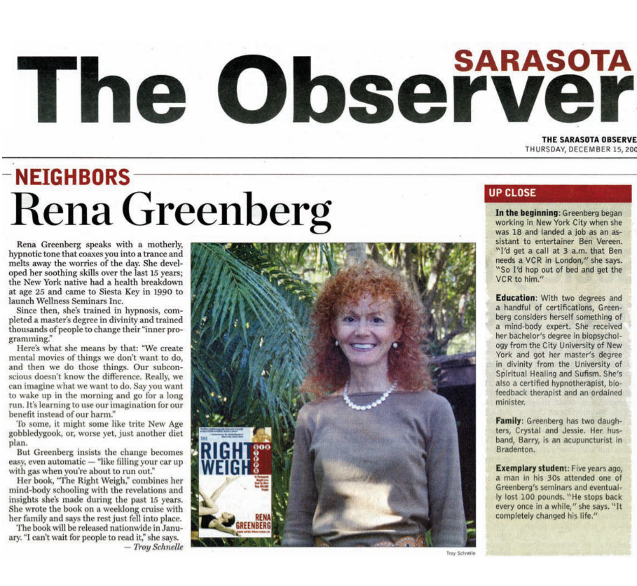 The Observer Rena Greenberg Hay House Author Hypnosis Success