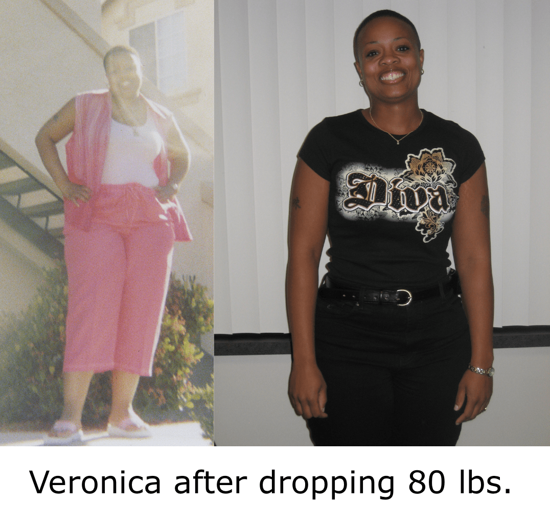 Veronica before and after losing 80 pounds